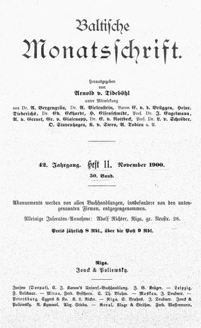Baltische Monatsschrift ; 11 1900-11