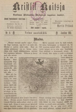 Kristlik Kaitsja : Eesti metodistide häälekandja ; 6 1921-06