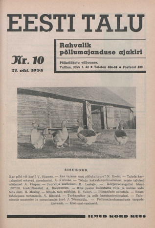 Eesti Talu : rahvalik põllumajanduse ajakiri ; 10 1938-10-21