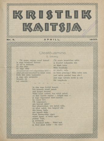 Kristlik Kaitsja : Eesti metodistide häälekandja ; 4 1933-04