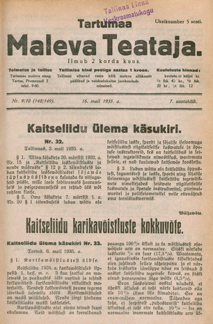 Tartumaa Maleva Teataja ; 9/10 (148/149) 1935-05-16