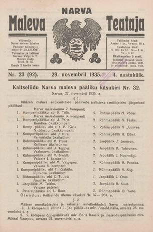 Narva Maleva Teataja ; 23 (92) 1935-11-29
