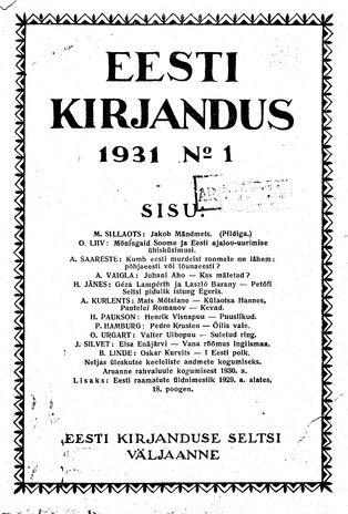 Eesti Kirjandus ; 1 1931
