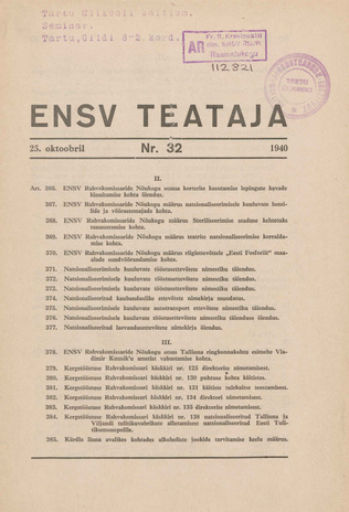 Eesti NSV Teataja ; 32 1940-10-25