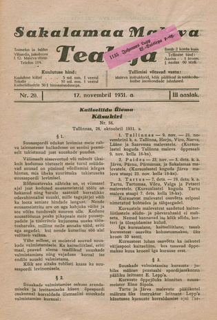 Sakalamaa Maleva Teataja ; 20 1931-11-17