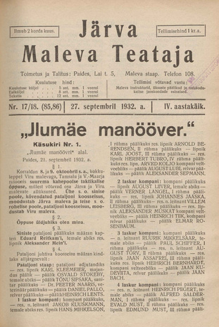 Järva Maleva Teataja ; 17/18 (85,86) 1932-09-27
