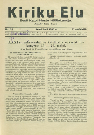 Kiriku Elu : Eesti Katoliiklaste Häälekandja ; 6-7 1938-07-28