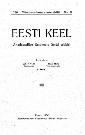 Eesti Keel ; 2 1936