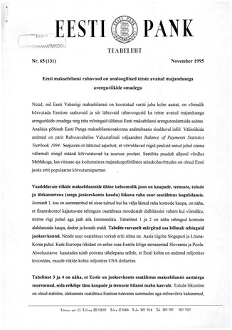 Eesti Pank : teabeleht ; 65 (131) 1995-11
