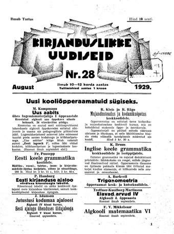 Kirjanduslikke uudiseid ; 28 1929