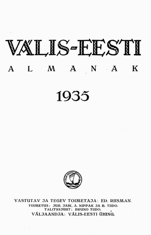 Välis-Eesti Almanak ; sisukord 1935