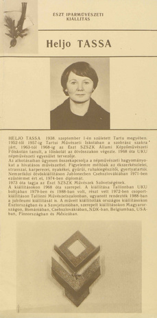 Heljo Tassa. Kiira-Marianne Kadarik : Észt iparmüvészeti kiállítás