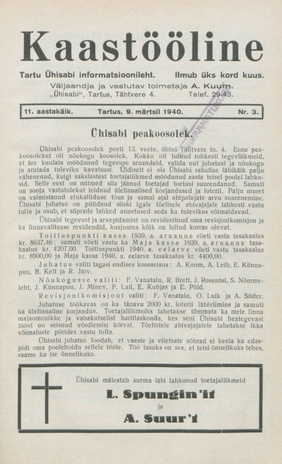 Kaastööline : Tartu Ühisabi Informatsioonileht ; 3 1940-03-09