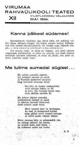 Virumaa Rahvaülikooli Teated ; 12 1934-05