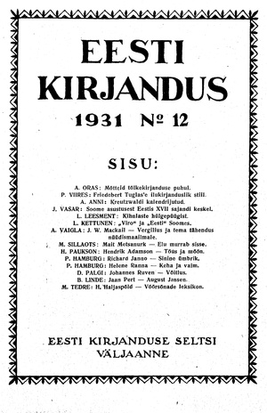 Eesti Kirjandus ; 12 1931
