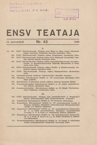 Eesti NSV Teataja ; 43 1940-11-12