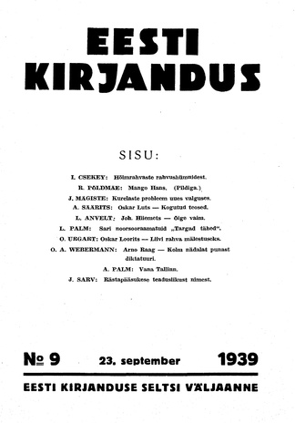 Eesti Kirjandus ; 9 1939