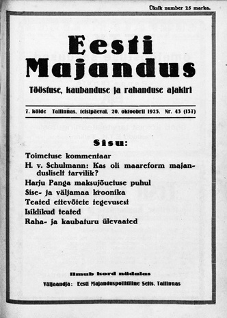 Eesti Majandus ; 43 (137) 1925-10-20