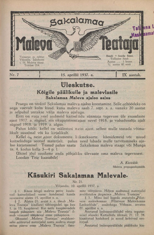 Sakalamaa Maleva Teataja ; 7 1937-04-15