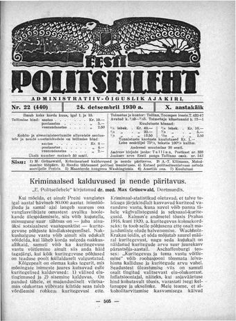 Eesti Politseileht ; 22 1930