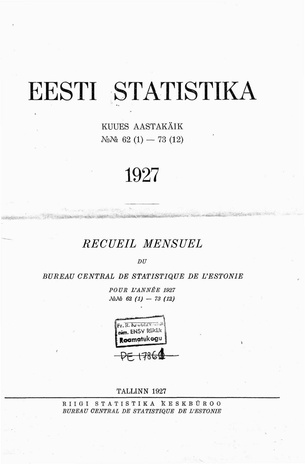 Eesti Statistika : kuukiri ; sisukord 1927