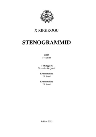 10. Riigikogu stenogrammid 2005 ; 4. kd. (Riigikogu stenogrammid ; 2005)