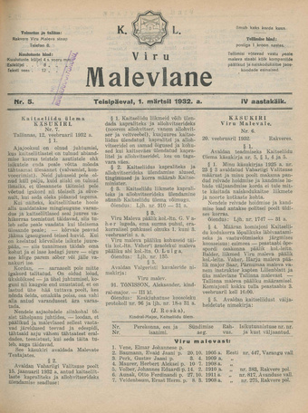 K. L. Viru Malevlane ; 5 1932-03-01