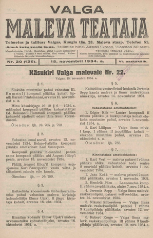 Valga Maleva Teataja ; 20 (126) 1934-11-15