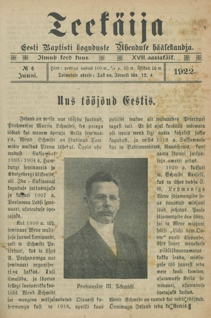 Teekäija : Eesti Baptisti Koguduse Ühenduse häälekandja ; 6 1922-06