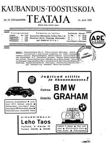 Kaubandus-tööstuskoja Teataja ; 10 1938-05-14