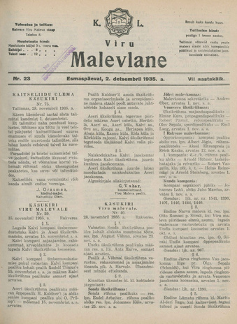 K. L. Viru Malevlane ; 23 1935-12-02