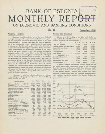 Bank of Estonia : monthly report on economic and banking conditions ; 12 1930-12
