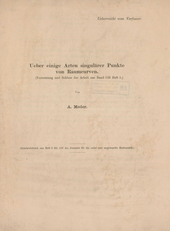 Ueber einige Arten singulärer Punkte von Raumcurven : Fortsetzung und Schluss der Arbeit aus Bd 116, H. 1