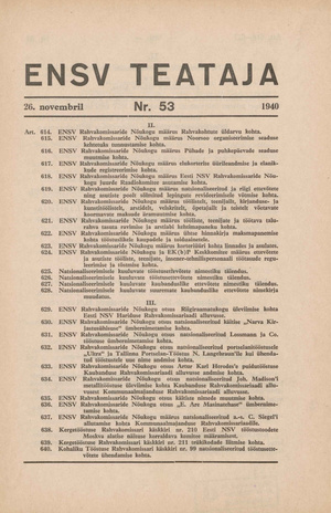 Eesti NSV Teataja ; 53 1940-11-26