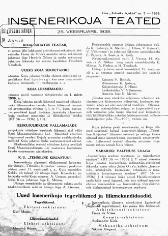 Insenerikoja Teated : ajakiri ; 2 1938-02-25