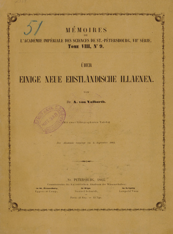 Über einige neue Ehstländische Illaenen : (mit zwei lithographirten Tafeln : der Akademie vorgelegt am 1. September 1864 