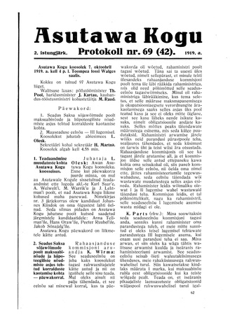 Asutawa Kogu protokoll nr.69 (42) (7. oktoober 1919)