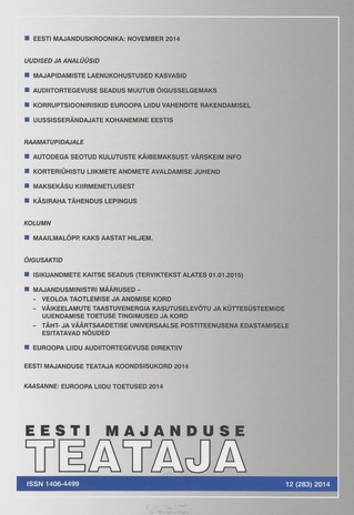 Eesti Majanduse Teataja : majandusajakiri aastast 1991 ; 12 (283) 2014
