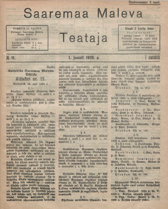 Saaremaa Maleva Teataja ; 11 1929-06-01