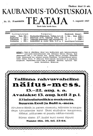 Kaubandus-tööstuskoja Teataja ; 15 1927-08-01