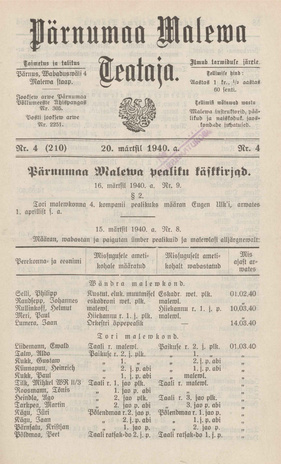 Pärnumaa Maleva Teataja ; 4 (210) 1940-03-20