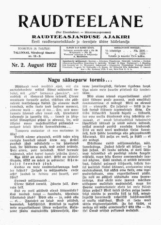 Raudteelane : raudteeasjanduse ajakiri ; 2 1922-08