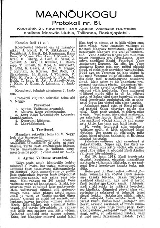 Maanõukogu protokoll nr.61 (21. november 1918)