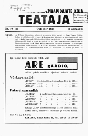 Maatööliste ja Väikemaapidajate Koja Teataja ; 10 (15) 1938-10