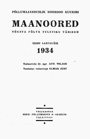 Maanoored ; sisukord 1934