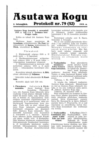 Asutawa Kogu protokoll nr.79 (52) (4. november 1919)