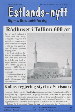 Estlands-nytt : allment tidsskrift for Estlands-interesserte ; 1 (20) 2002-02