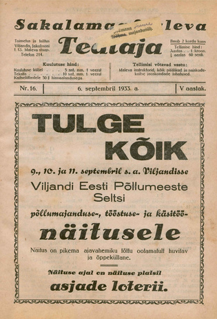 Sakalamaa Maleva Teataja ; 16 1933-09-06