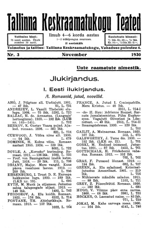 Tallinna Keskraamatukogu Teated ; 3 1930-11
