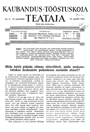 Kaubandus-tööstuskoja Teataja ; 8 1931-04-15
